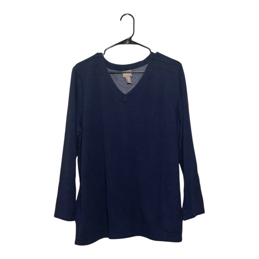 Chicos Navy Blue V Neck Long Sleeve Tunic Top Size 3 (16/XL)